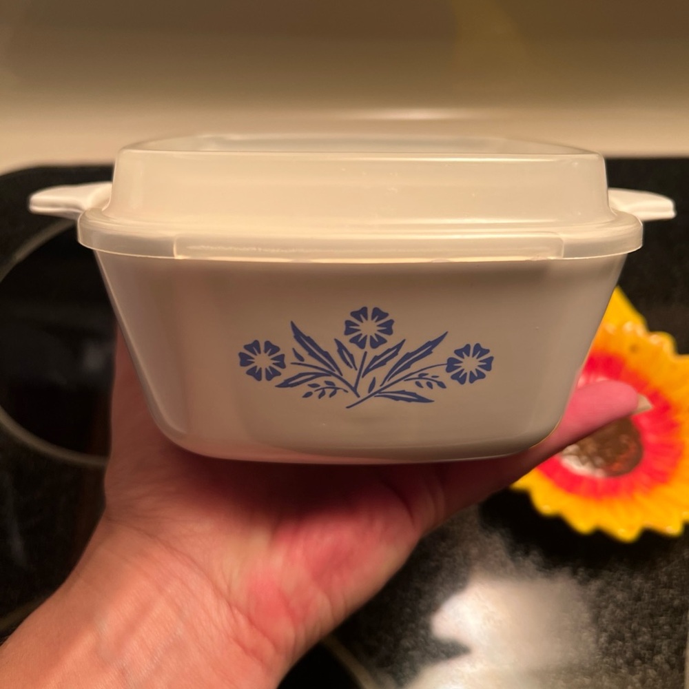 Corningware White Casserole Dish with Blue Floral Design P-43-B